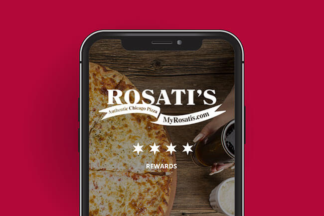 Image of the Rosati's Pizza app on a smartphone screen